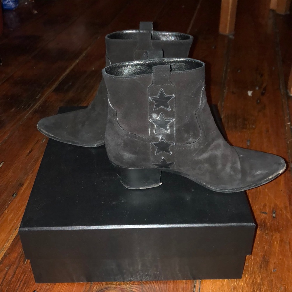 Saint Laurent black suede ankle boots